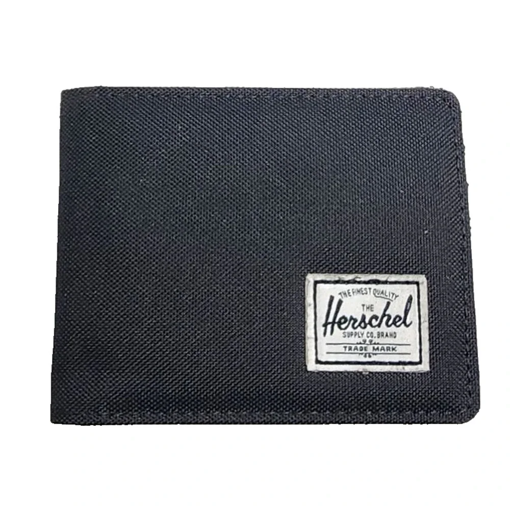 New Herschel Supply Designer Men's Street Style Logo Bi Fold Wallet Black
